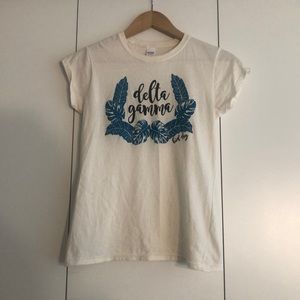 Delta Gamma Bid Day White T-Shirt with Leaf Print